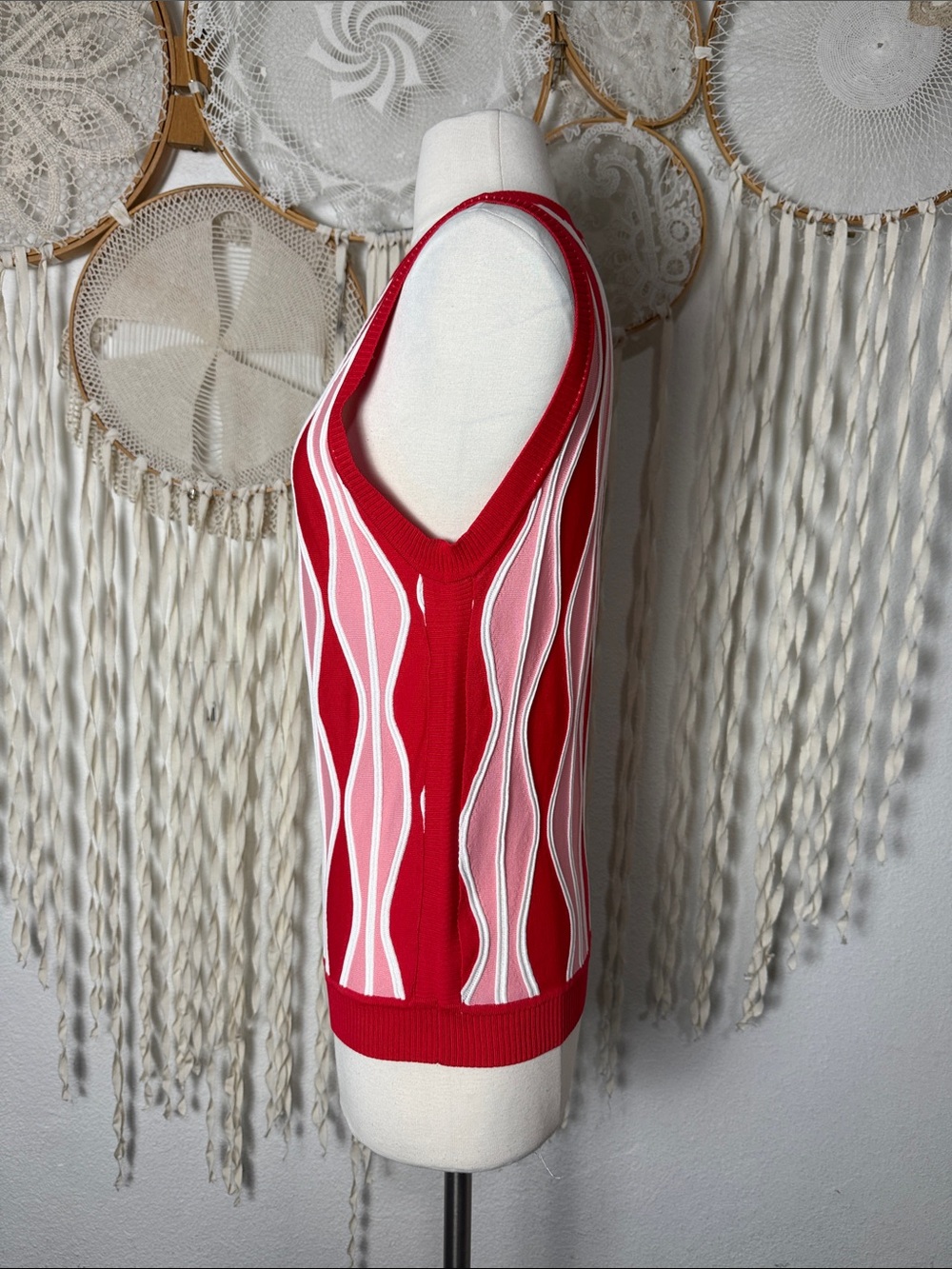 Anthropologie | Eva Franco Red & Pink Mimma Sleeveless Knit Top Size Large - Picture 3 of 8